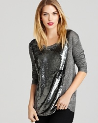 Shimmer and shine with this glimmering French Connection top, embellished with silver sequin details in a classic crewneck silhouette.