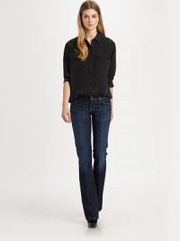 Classic five-pocket bootcut in stretch denim with light fading and whiskers.THE FITFitted through hips and thighs Flares slightly from knee to hem Rise, about 8 Inseam, about 34 THE DETAILSZip fly Five-pocket style Signature stitching on back pockets Minimal distressing Cotton/elastene; machine wash Imported Please note: Distressed pattern may vary.