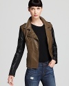 Crafted from denim and faux leather, this two-tone BLANKNYC jacket, is the edgy fall must-have for your coat closet.