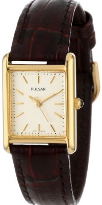 Pulsar Women's PTC386 Gold-Tone Brown Leather Strap Watch