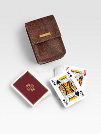 A thoughtful gift, 2 sets of playing cards encased in a rich, signature paisley fabric and finished with a soft leather interior.Leather/cotton/polyester3.15 X 4.72 X 1.98Made in Italy