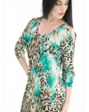 Women's Bacci Chained Roundneck Lux Print Dress Aqua Extra Large