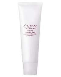 Shiseido The Skincare Purifying Cleansing Foam. A refreshing deep cleansing foam, with purifying granules for gentle exfoliating effects. Effectively removes makeup and dulling impurities while retaining essential moisture. Lathers quickly into a rich, creamy foam leaving skin feeling dewy fresh. Recommended for normal and combination skin. Use daily morning and evening.