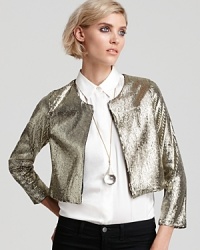 Go for the gold in this dazzling PJK Patterson J. Kincaid jacket, festooned with allover sequin details in a chic, cropped silhouette of the season.