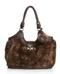 Trendsetting and animal friendly, the Lelah satchel bag from GUESS is plush with soft faux fur for a look that's ready for fall and winter.