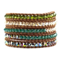 Chan Luu Palace Green Crystal Mix Wrap Bracelet on Natural Brown Leather