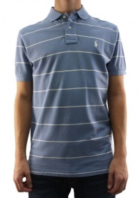 Polo Ralph Lauren Men's Blue and Cream Striped Polo Shirt