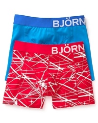 Red starbursts blaze from these blue cotton trunks from Bjorn Borg touched with a bit of stretch for comfort.