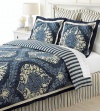 Martha Stewart Indigo Damask Full 6 Piece Comforter Bed In A Bag Set