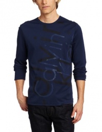 Calvin Klein Sportswear Men's Logo - Long Sleeve Crew Neck Heavy Weight Tee, Atlantic Blue, Large