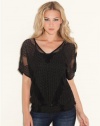 GUESS Quintessa Short-Sleeve Top, JET BLACK (SMALL)