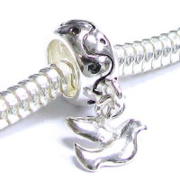 Sterling Silver Round Peace Bird Dove Dangle Bead Charm For Pandora Chamilia Baigi Troll European Story Charm Bracelets