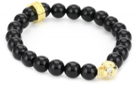 Queen Baby 8mm Polished Onyx Bead Bracelet with 18K Vermiel Skull Bead with Cubic-Zirconia Eyes