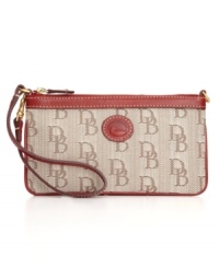 The perfect addition to your Dooney & Bourke satchel or tote, this timeless wristlet will keep you organized and chic all at once. A signature exterior and iconic emblem give this look a classic sensibility.