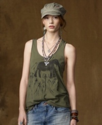 The next best thing to being deep in the jungle, Denim & Supply Ralph Lauren's soft and slouchy cotton jersey tank speaks to your adventurous nature by bringing exotic safari details to your everyday essentials.