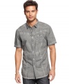 Shorten-your summer style with this graphic button front shirt from Marc Ecko Cut & Sew. (Clearance)