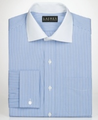 Get noticed in eye-catching stripes with this dress shirt from Lauren by Ralph Lauren.