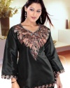 Black long sleeves Art silk Kurti/Tunic with embroidered neckline