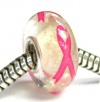 Sterling Silver Pink Ribbon Breast Cancer Awareness Murano Glass Bead For Pandora Troll Chamilia Biagi European Charm Bracelets