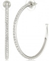 Judith Leiber Jewelry Single Row Pave Swarovski Rhodium and Crystal Hoop Earrings