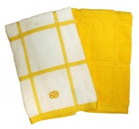 Calphalon 2-Piece Solid and Check Kitchen Towel Set, Lemon