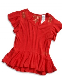 GUESS Kids Girls Little Girl Flutter-Sleeve Tee, RED (5/6)