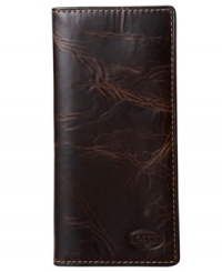 Sophisticated and sleek, this bifold wallet from Fossil also has vintage detailing to give it a rugged, worn-in look.