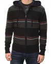 RetroFit Men's Long Sleeve Full Zip Striped Hoodie Sweater Red Black