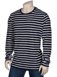 Vince Thermal Cotton Crewneck Sweater XX-Large Navy Blue & Cream Stripes 2X