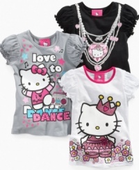 Pretty bling. Set her style off with one of these flashy tees from Hello Kitty, sure to start a party.