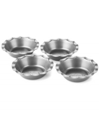 Pie per person! These pans are perfect for individual servings of your favorite sweet treats. A heavy-gauge steel construction features two interlocking layers of superior nonstick that makes food release a cinch. Lifetime warranty.