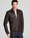 A powerfully cool biker jacket in handsome leather offers timeless style you can wear again and again.