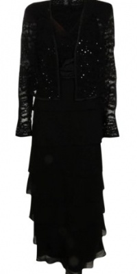 R&M Richards Women's Tiered Georgette & Lace Jacket Dress Set (6 Petite, Black)