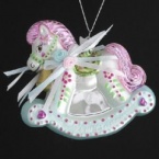 3.75 NOBLE GEMS GLASS BABY'S FIRST CHRISTMAS ROCKING HORSE Christmas Tree Ornament