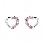 .925 Sterling Silver Rhodium Plated Heart Deep Pink Red CZ Stud Earrings with Screw-back for Children & Women