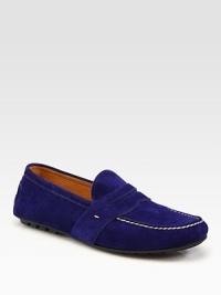 Step lightly and brightly in this slip-on loafer designed in supple suede with contrast stitching.Suede upperLeather liningRubber soleMade in Italy