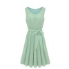 Women's Sleeveless Chiffon Day Dress with Tie Sash at Natural Waist