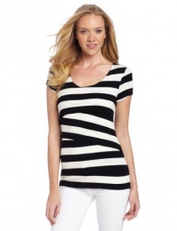 Vince Camuto Women's Cap Sleeve Stripe Zig Zag Bandage Top, Rich Black, Small