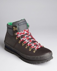 Rugged, masculine boots that work well with your everyday attire, festooned with multi-color laces for a bit of hip hiker attitude. From Diesel.