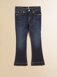 Made from Italian stretch-cotton fabrication, these bootcut jeans are the mini version of a beloved 7 For All Mankind style. Button closureZip flyFive-pocket styleAdjustable waistbandBelt loopsMetal rivet details Contrast stitching98% cotton/2% spandexMachine washImported of Italian fabric