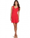 Trixxi Juniors Cap Sleeve Lace Dress, Coral, Large