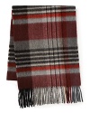 This super-soft, warm cashmere scarf features a classic plaid pattern with a faded herringbone ground that complements your refined cold weather attire. A distinguished design from The Men's Store at Bloomingdale's.