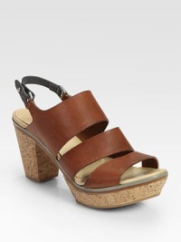 Burnished leather style with a cork heel and platform, backed by a contrasting pebbled leather slingback. Cork heel, 3 (75mm)Cork platform, 1 (25mm)Compares to a 2 heel (50mm)Leather upperLeather liningRubber solePadded insoleImported