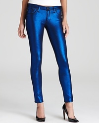 Brace yourself for wide smiles and stares of envy as you rock these low rise electric blue metallic AG Adriano Goldschmied jeans to your next event.