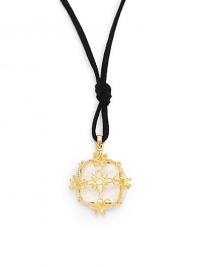 THE LOOKRock crystal pendant Filigree detailFaux suede cord18k yellow goldplated brassTie closureTHE MEASUREMENTPendant width, about 1Pendant length, about 1Length, about 36ORIGINMade in USA