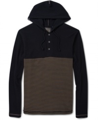 Trendy hoodie with unique colorblocking stripes by LRG for cool and sporty style.