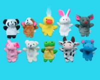 10 Pc Soft Plush Animal Finger Puppet Set includes Elephant, Panda, Duck, Rabbit, Frog, Mouse, Cow, Bear, Dog, Hippo