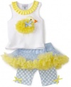 Mud Pie Baby-girls Infant Chiffon Chick Pettiskirt Set, Blue/Yellow, 2-3T