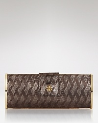 Rich snake-embossed leather lends natural elegance to this Tory Burch clutch, styled in a palm-perfect shape.