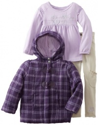 Calvin Klein Girls 2-6X Toddler Plaid Hooded Jacket With Lilac Tee And Pant